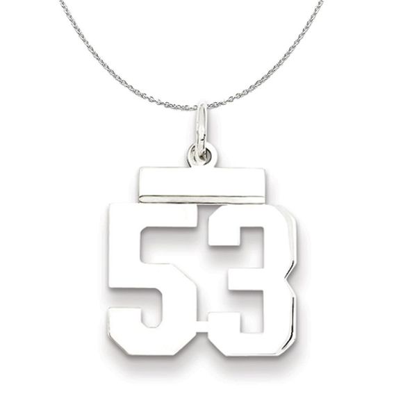 Silver, Athletic Collection Medium Polished Number 53 Necklace - 16 In - Picture 1 of 7